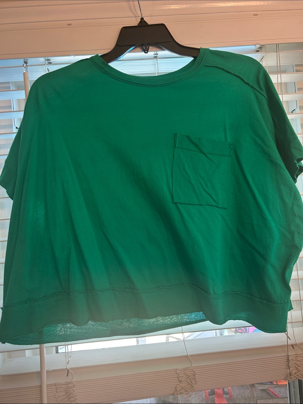 Zenana Outfitters Solid Emerald Green Short Sleeve Crewneck with Chest Pocket